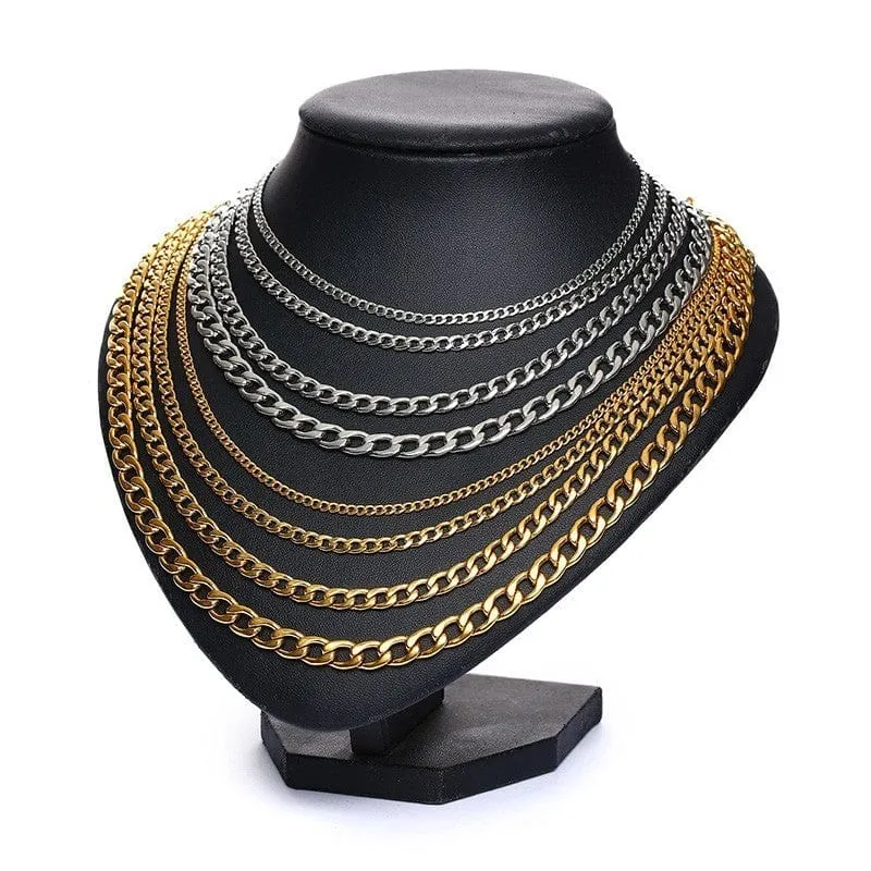 Vnox Men's Cuban Link Chain Necklace Stainless Steel Gold Black Color