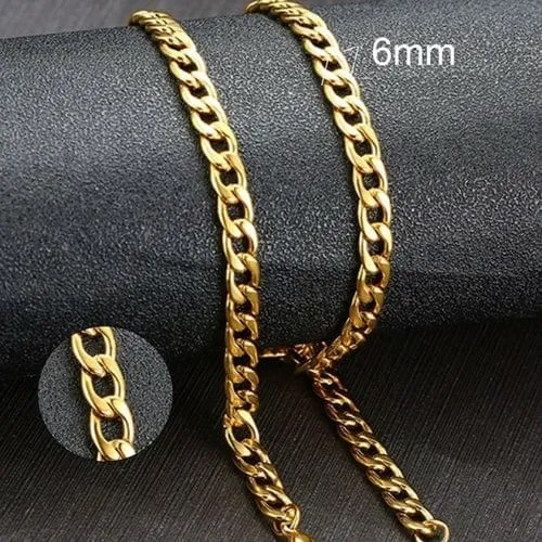 Vnox Men's Cuban Link Chain Necklace Stainless Steel Gold Black Color