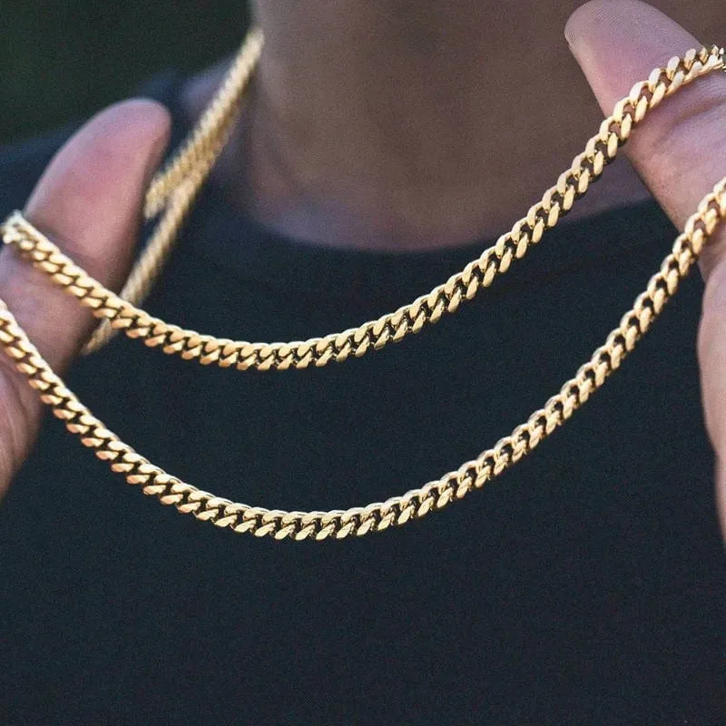 Vnox Men's Cuban Link Chain Necklace Stainless Steel Gold Black Color