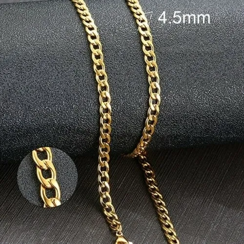 Vnox Men's Cuban Link Chain Necklace Stainless Steel Gold Black Color