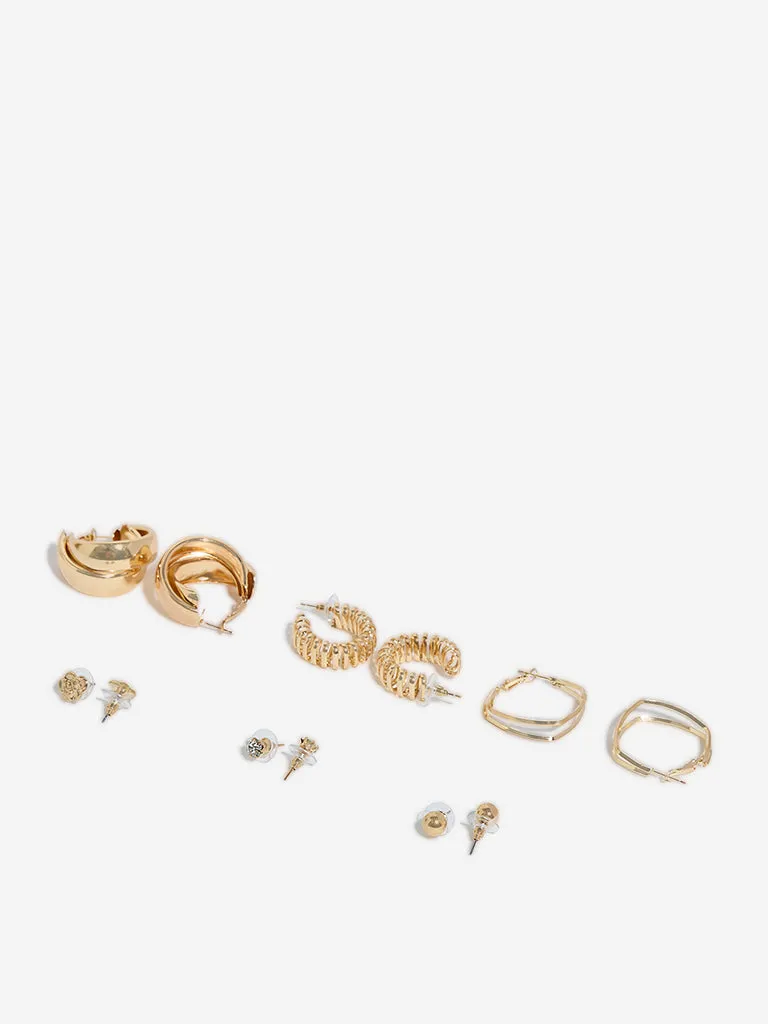 Westside Accessories Gold Stud and Hoop Earrings - Pack of 6