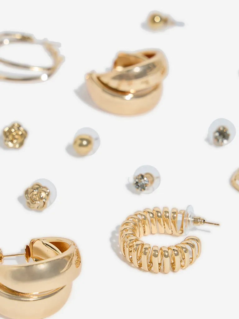 Westside Accessories Gold Stud and Hoop Earrings - Pack of 6
