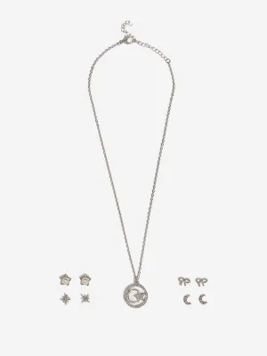 Westside Accessories Silver Star & Moon Pendant Necklace & Earrings Set