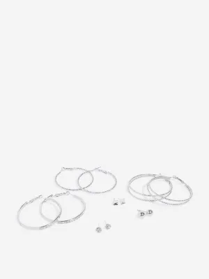 Westside Accessories Silver Stone Embellished Studs & Hoops Earrings - Pack of 6