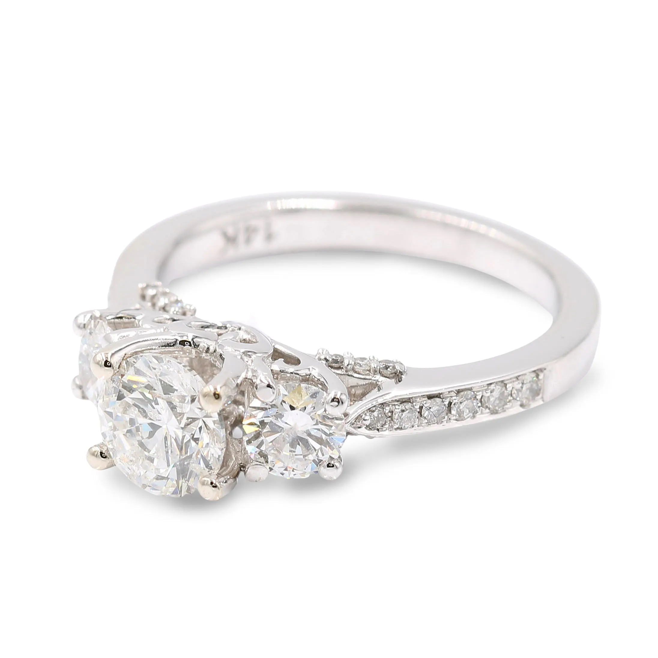 White 14 Karat 3 Stone Diamond Engagement Ring