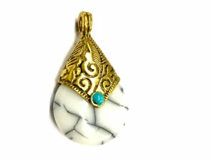 White Circular Stone Pendant with Golden Cap