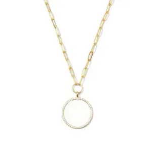 White Pendant Necklace With Paperclip Chain