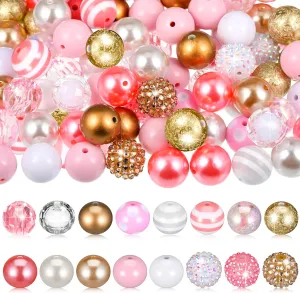 Wholesale 50Pcs Colorful Chunky Bubblegum Beads 20mm Round Chunk Beads Plastic Rhinestone Large Beads for Pen Jewelry Chain Making Bag Craft Spacer Supplies Wedding Garland DIY (Pink Gold,Classic)