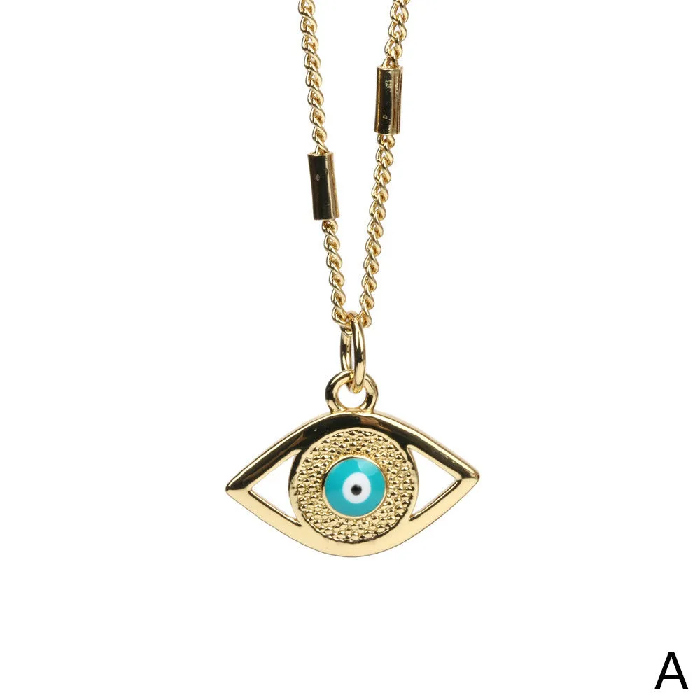 Wholesale Enamel Devil Eye Exaggerate Trendy Collarbone Gold Plated Necklaces