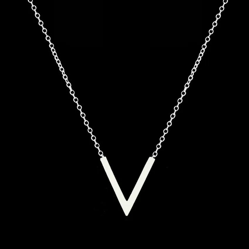 Women Simple Chevron V Shaped Necklace Stainless