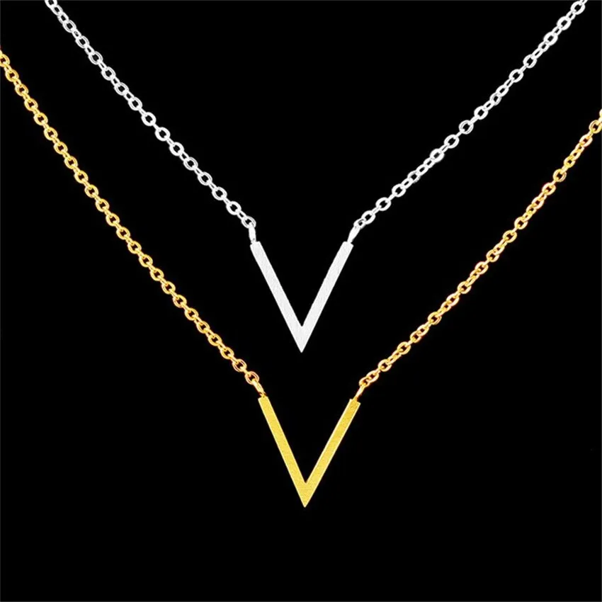 Women Simple Chevron V Shaped Necklace Stainless