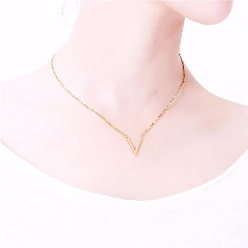 Women Simple Chevron V Shaped Necklace Stainless