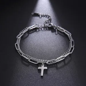 Women's Bracelets Cross Pendant Bracelet Stainless Steel Double Layer Bracelets for Men Women Birthday Gifts