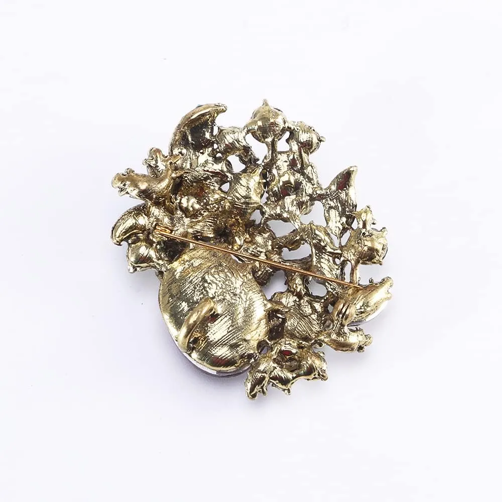 XGALBLA Vintage Austrian Crystal Rhinestone Elegant Party Flower Leaf Vine Brooch Pin
