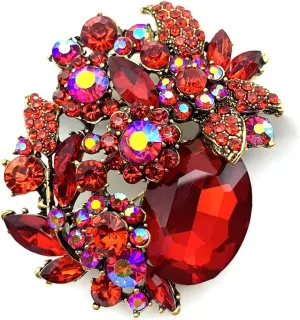 XGALBLA Vintage Austrian Crystal Rhinestone Elegant Party Flower Leaf Vine Brooch Pin