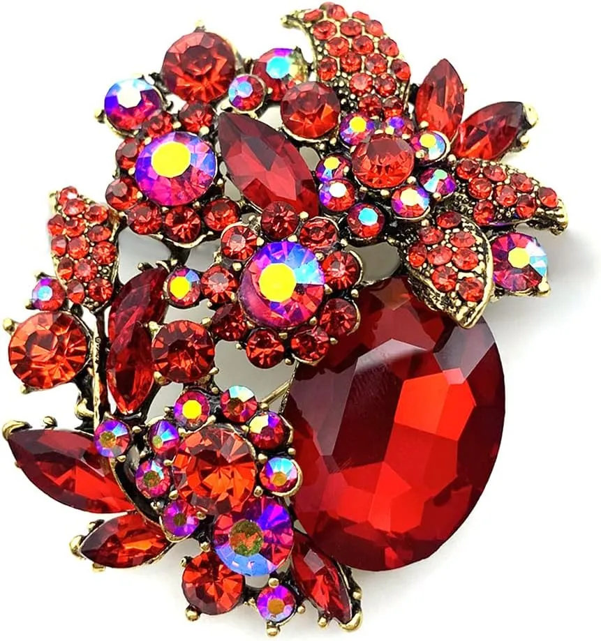 XGALBLA Vintage Austrian Crystal Rhinestone Elegant Party Flower Leaf Vine Brooch Pin