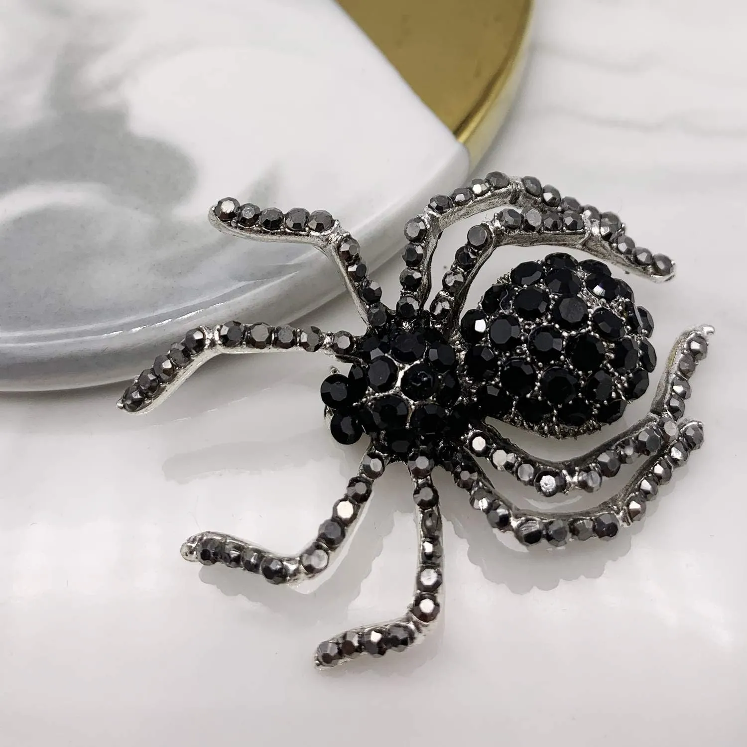 XGALBLA Vintage Style Austrian Crystal Halloween Micro Crystal Pave Spider Brooch Pin for Women