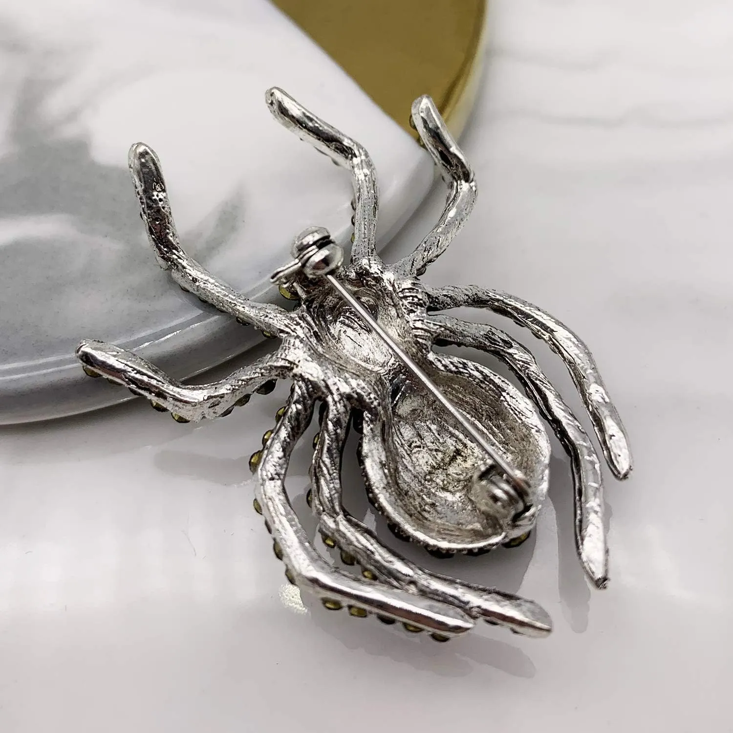 XGALBLA Vintage Style Austrian Crystal Halloween Micro Crystal Pave Spider Brooch Pin for Women
