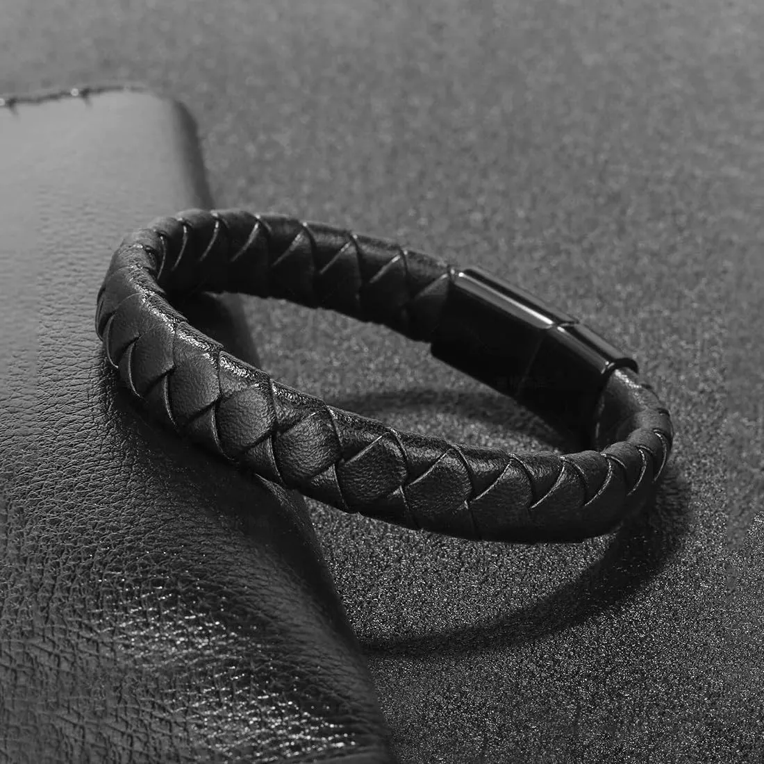 Yellow Chimes Bracelets for Men and Boys Fashion Black Leather Bracelet for Men | Stainless Steel Magnetic Clasp for Men's Wristband | Birthday Gift for Men and Boys Anniversary Gift for Husband