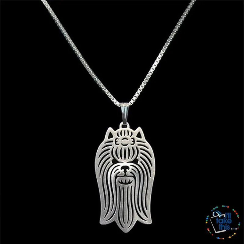 Yorkshire Terrier Profile Pendant in Silver, Gold or Rose Gold plating with BONUS Link chain