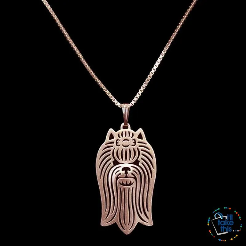 Yorkshire Terrier Profile Pendant in Silver, Gold or Rose Gold plating with BONUS Link chain